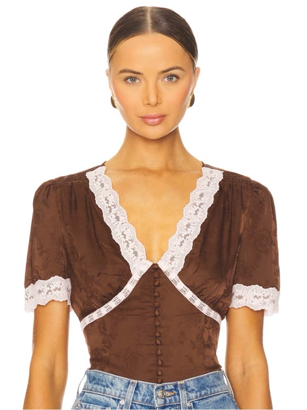 NEW Heartloom Lace-Trim Pretty Button Front Top, Sz L